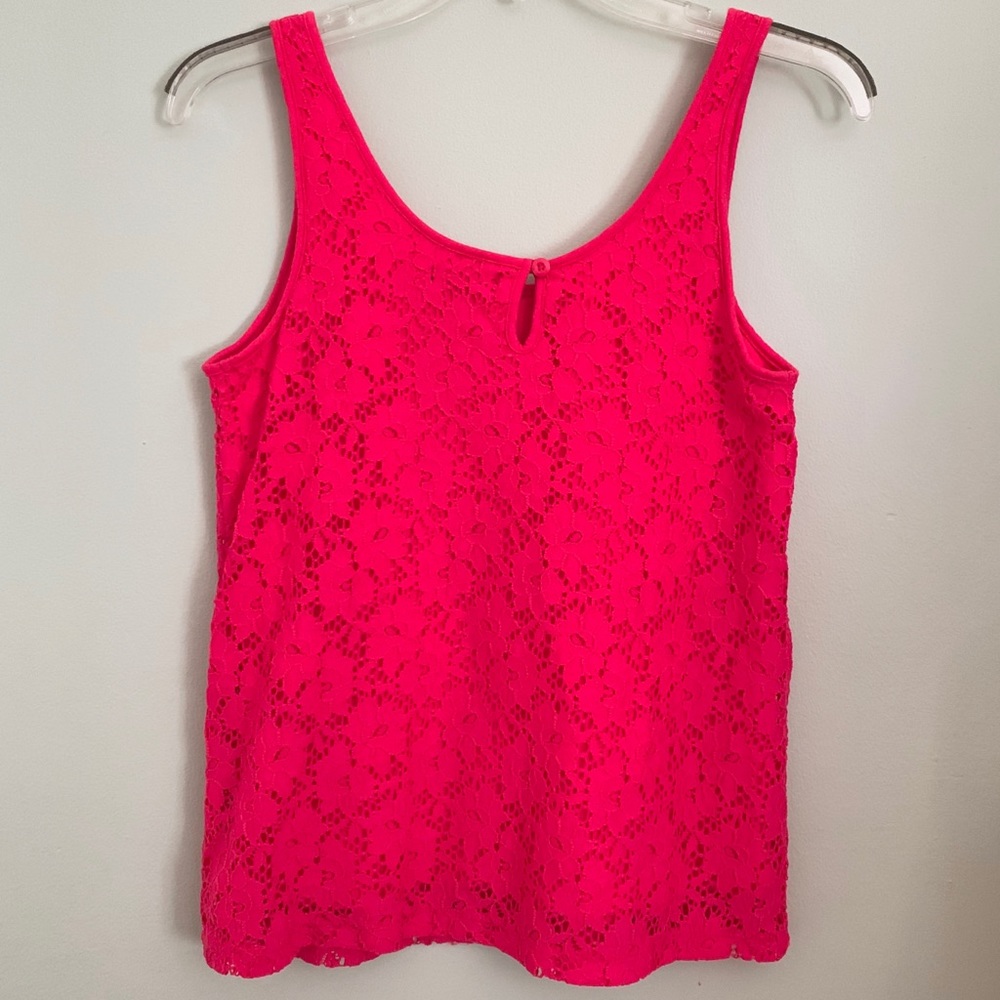 🆓 GAP Hot Pink Floral Lace Tank Top S - Picture 3 of 5